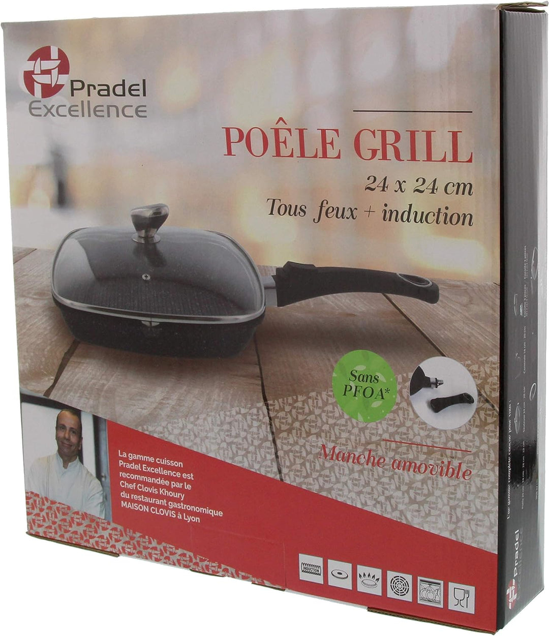 Pradel Excellence 52382M Bratpfanne in Stein-Optik mit Glasdeckel 24 x 24 cm, 24 x 24 cm