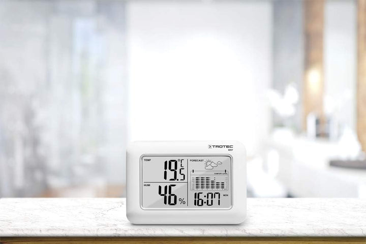 TROTEC BZ07 Wetterstation 6-in-1-Kombigerät mit Innenraum-Klimawerten, Wettertrend, 12-Stunden-Tempe