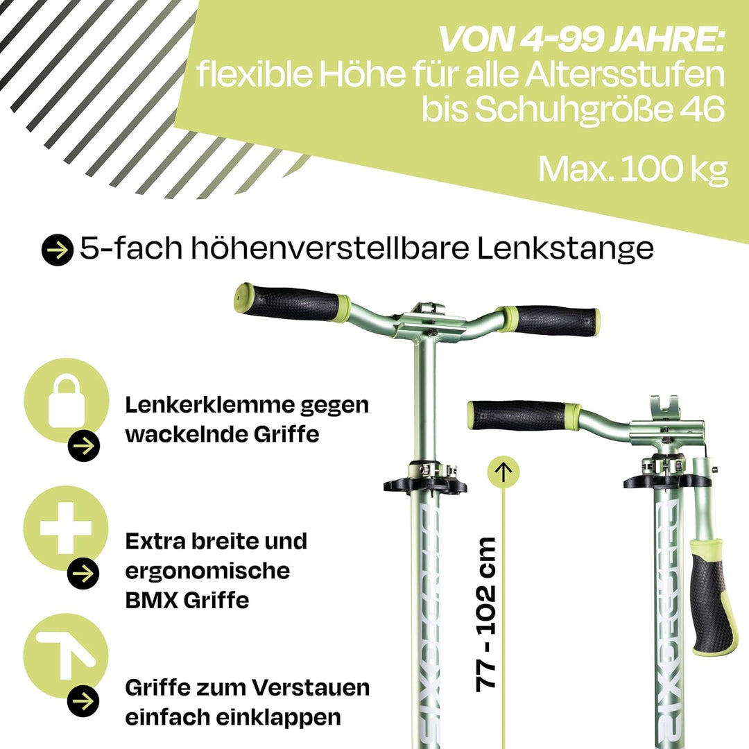 Six Degrees Aluminium Scooter mit Klappmechanismus, Ständer, 205 mm TESTSIEGER, ABEC 7, höhenverstel