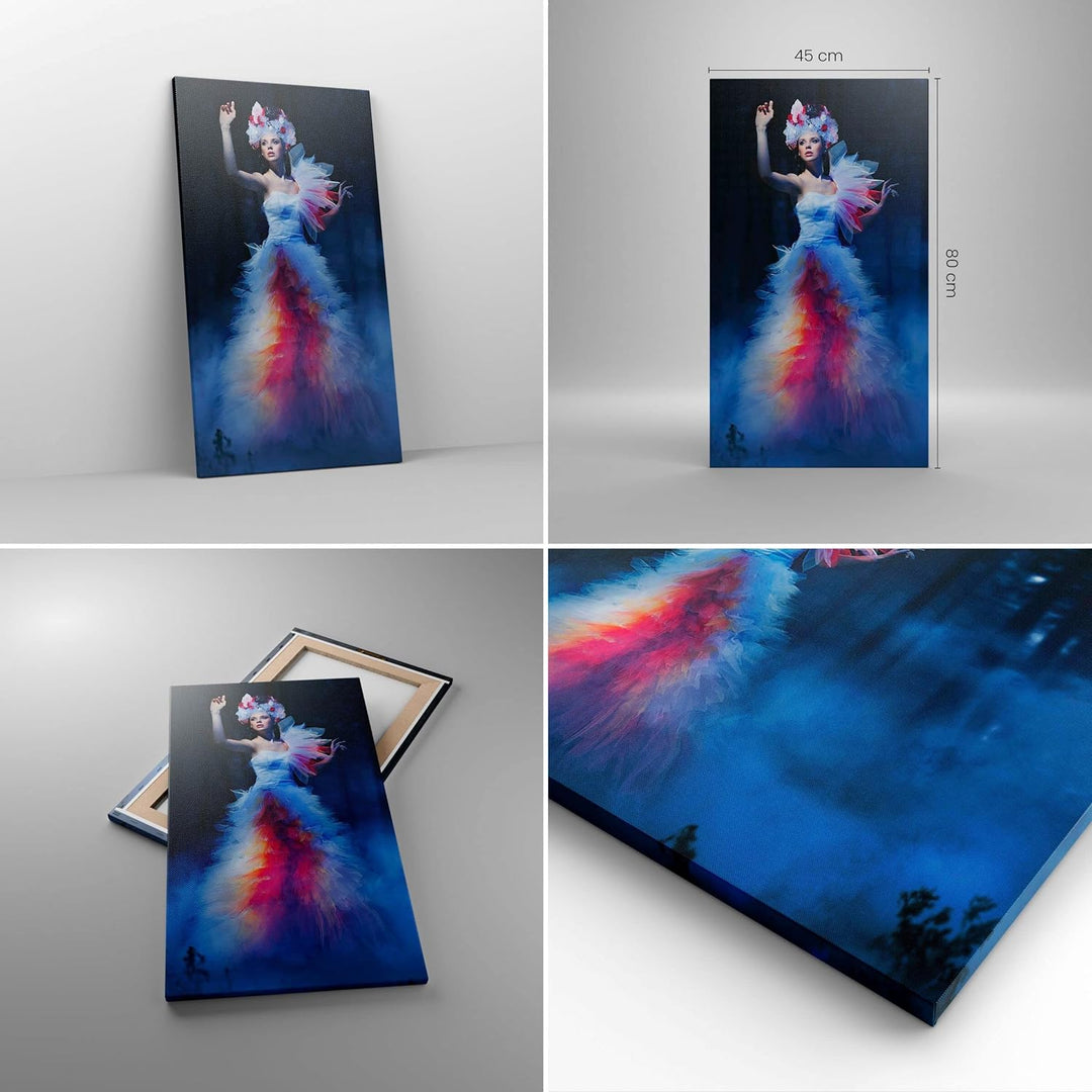 Bilder auf Leinwand Frau Geheimnis Nacht Wald Leinwandbild mit Rahmen 45x80cm Wandbilder Dekoration