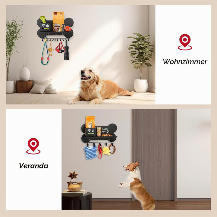 Hundegarderobe mit Ablage, Hundeleinenhalter Wand für Ordnen von Leinen und Zubehör, Wandhaken für H