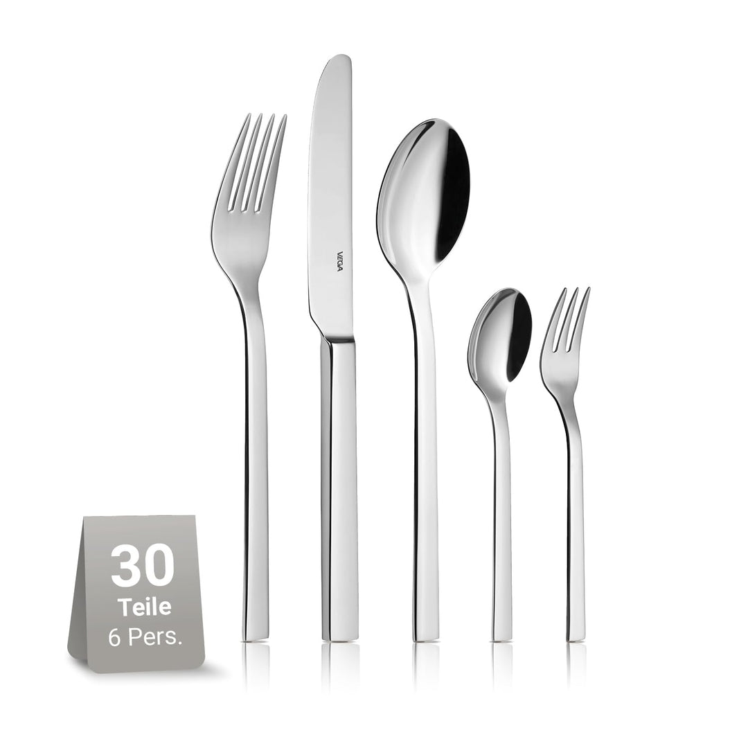 VEGA Native Besteckset 30-teilig für 6 Personen, Edelstahl 18/10, Silber | Spülmaschinenfest &amp; rostf