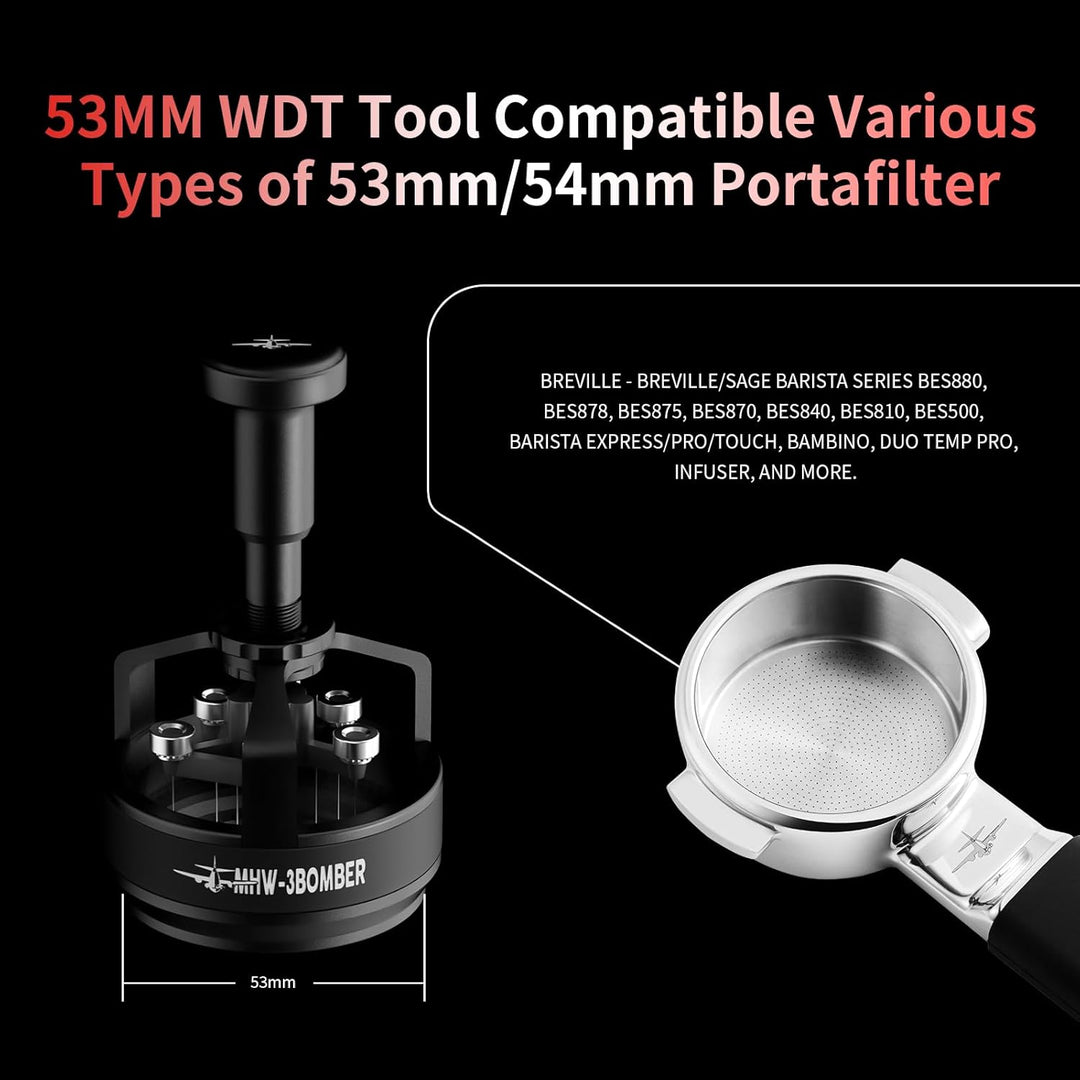 MHW-3BOMBER Yu Cyclone WDT Tools 54mm, Espresso Rührer, Verteilungswerkzeug für Barista, 0,25 mm, 14