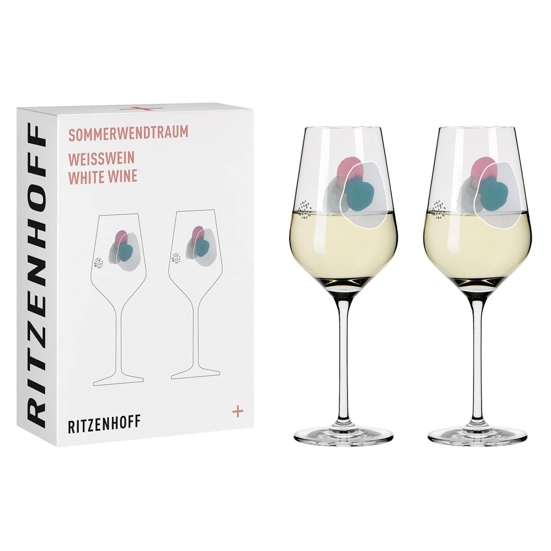 Ritzenhoff 3611001 Weissweinglas 300 ml – Serie Sommerwendtraum Set Nr. 1 – 2 Stück mit Aquarellkrei