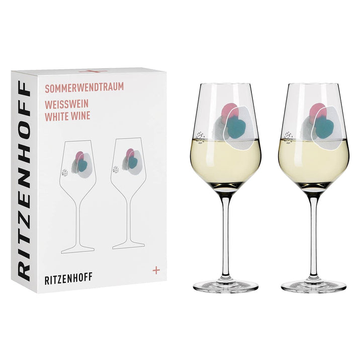 Ritzenhoff 3611001 Weissweinglas 300 ml – Serie Sommerwendtraum Set Nr. 1 – 2 Stück mit Aquarellkrei