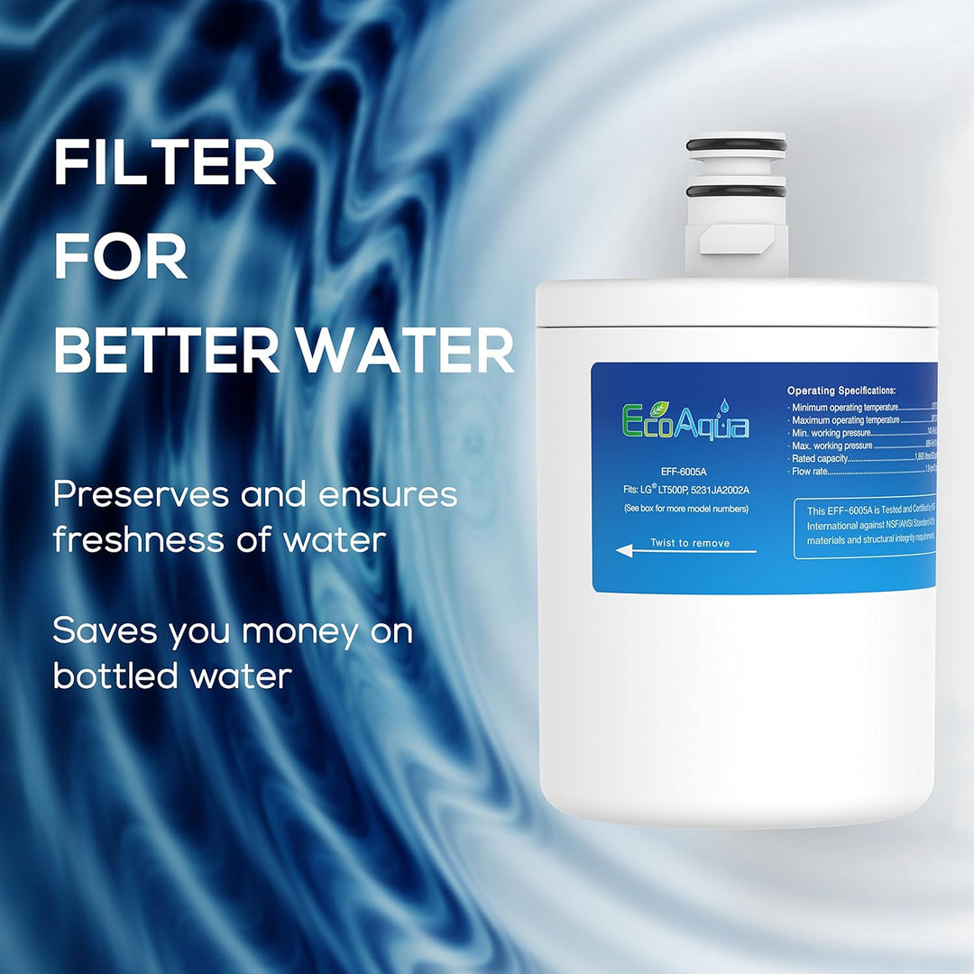 EcoAqua EFF-6005A Kühlschrank Wasserfilter Kompatibel mit LG LT500P 5231JA2002A (1) 5231JA2002B SADQ