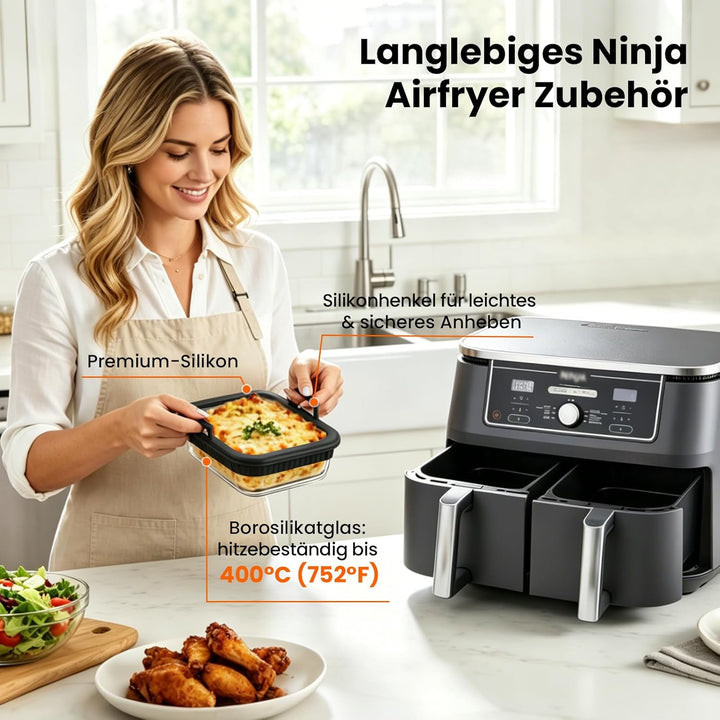 Glas Auflaufform Airfryer für Ninja AF400EU/AF500EU/SL400EU, Auflaufform Heissluftfritteuse mit Hera
