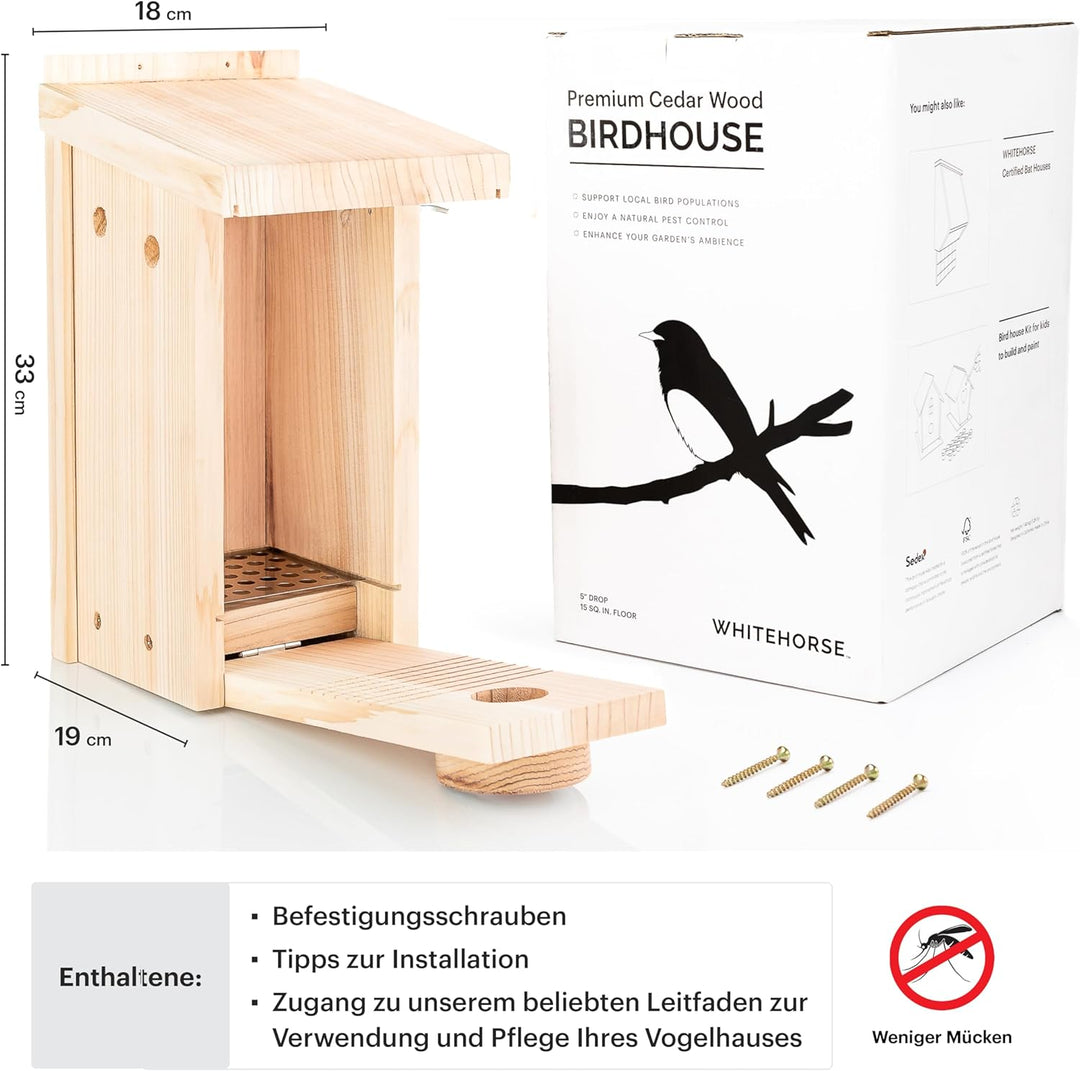 WHITEHORSE Premium-Vogelhaus und Nistkasten – wetterfestes Design – EIN Nistkasten aus Zedernholz –