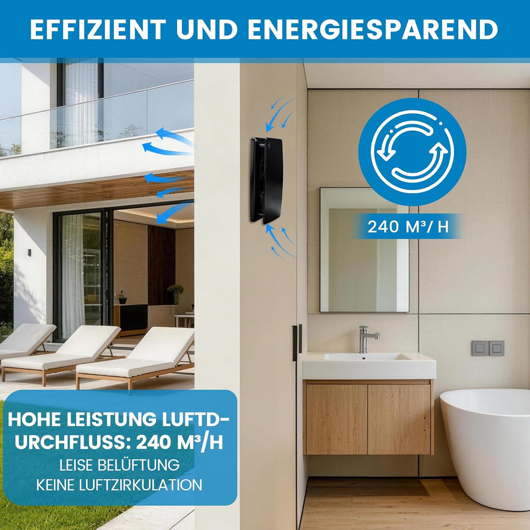 XIIW Badlüfter 150mm mit Nachlauf, 18W Leiser Abluftventilator Lüfter mit Rücklaufklappe, Effiziente