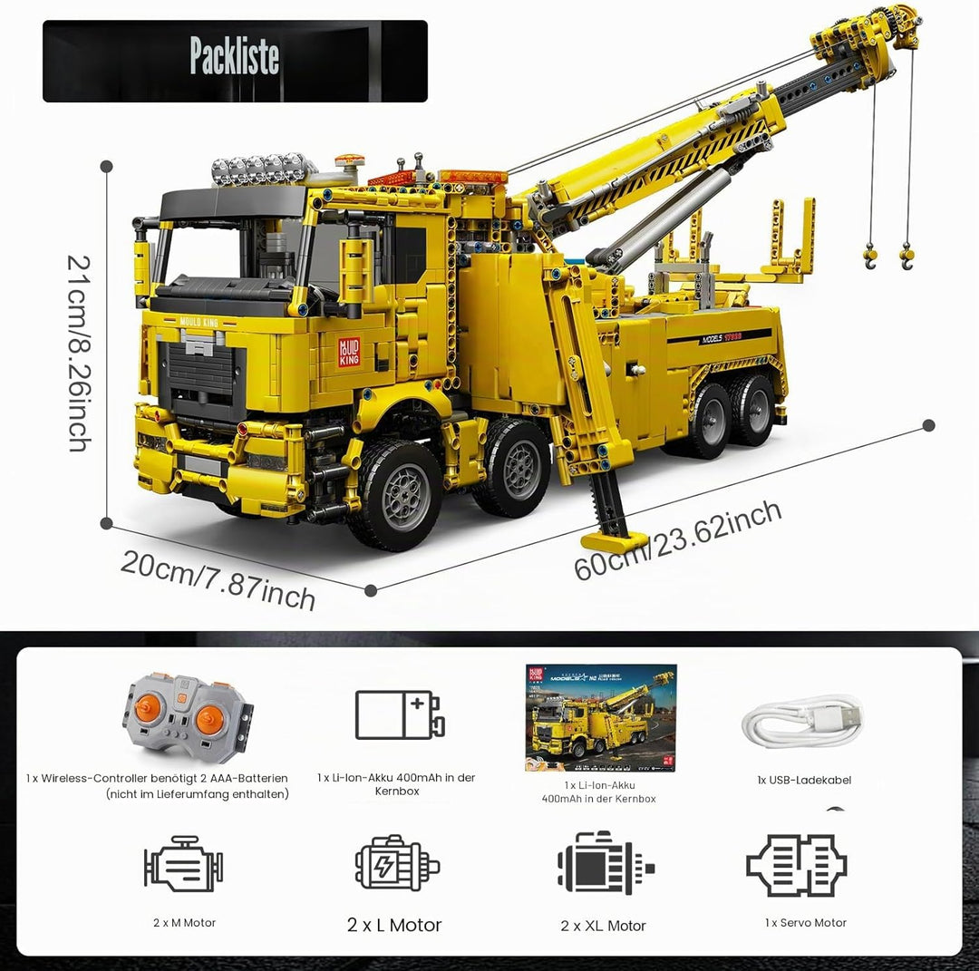 Mould King 17028 Technik Schwerlast-Abschleppwagen, 4883PCS Fernbedienung High-Tech Kranwagen Modell