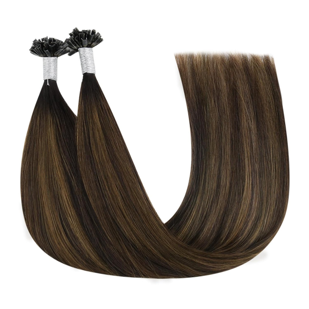YoungSee Bondings Extensions Echthaar Braun Ombre Extensions Echthaar Bondings Dunkelbraun mit Mitte
