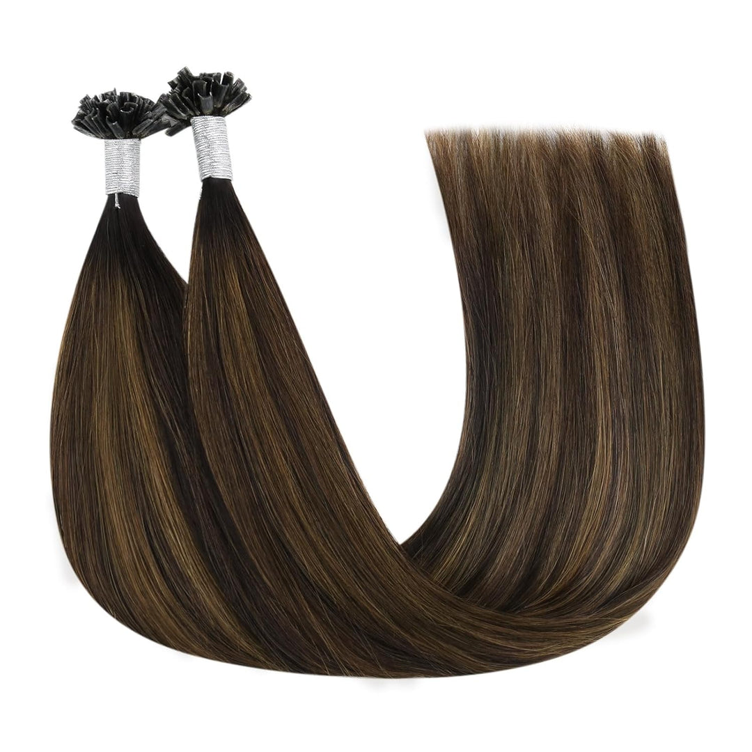 YoungSee Bonding Extensions Echthaar Braun Ombre 40cm Keratin Bondings Echthaar Dunkelbraun und Mitt
