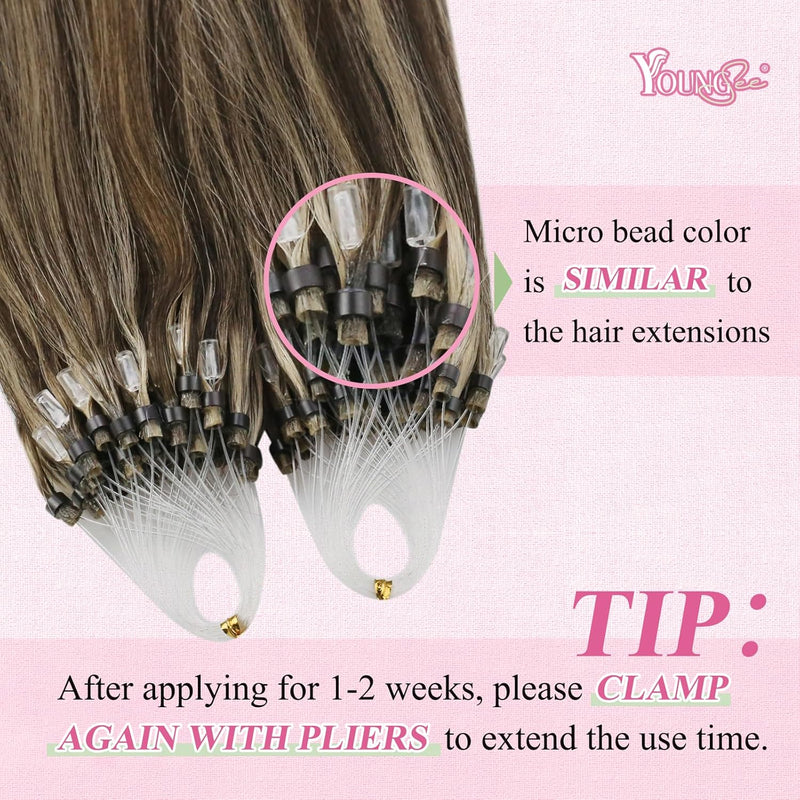YoungSee Microring Extensions Echthaar Braun 60cm Microring Loop Extensions Microring Extensions Dun