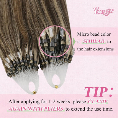 YoungSee Microring Extensions Echthaar Braun 50cm Microring Hair Extensions Micro Loop Extensions Ec
