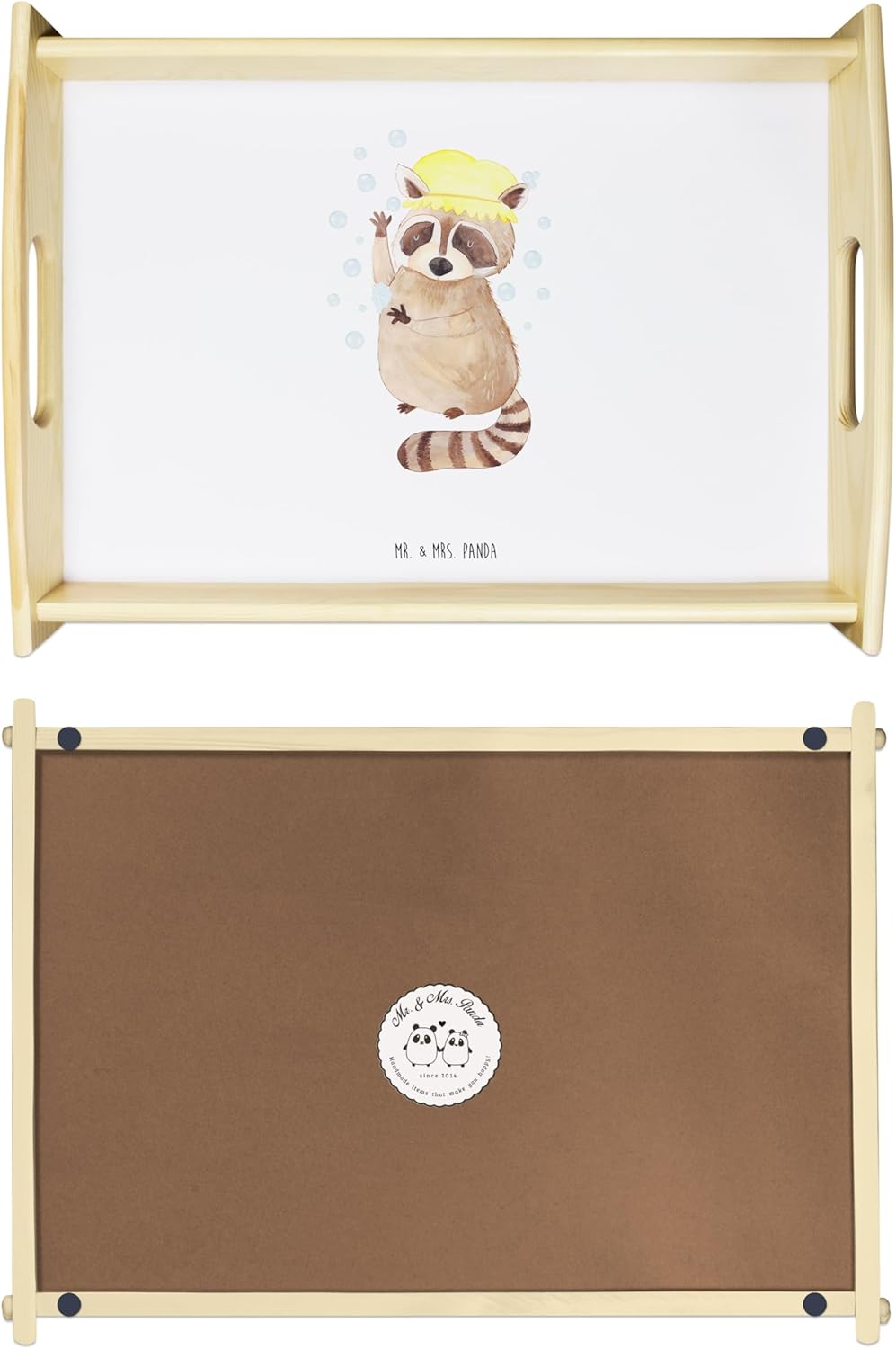 Mr. & Mrs. Panda Serviertablett Waschbär - Geschenk, Gute Laune, Tiere, lustige Sprüche, Dekotablett