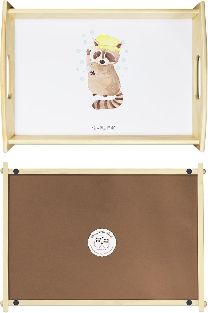 Mr. & Mrs. Panda Serviertablett Waschbär - Geschenk, Gute Laune, Tiere, lustige Sprüche, Dekotablett