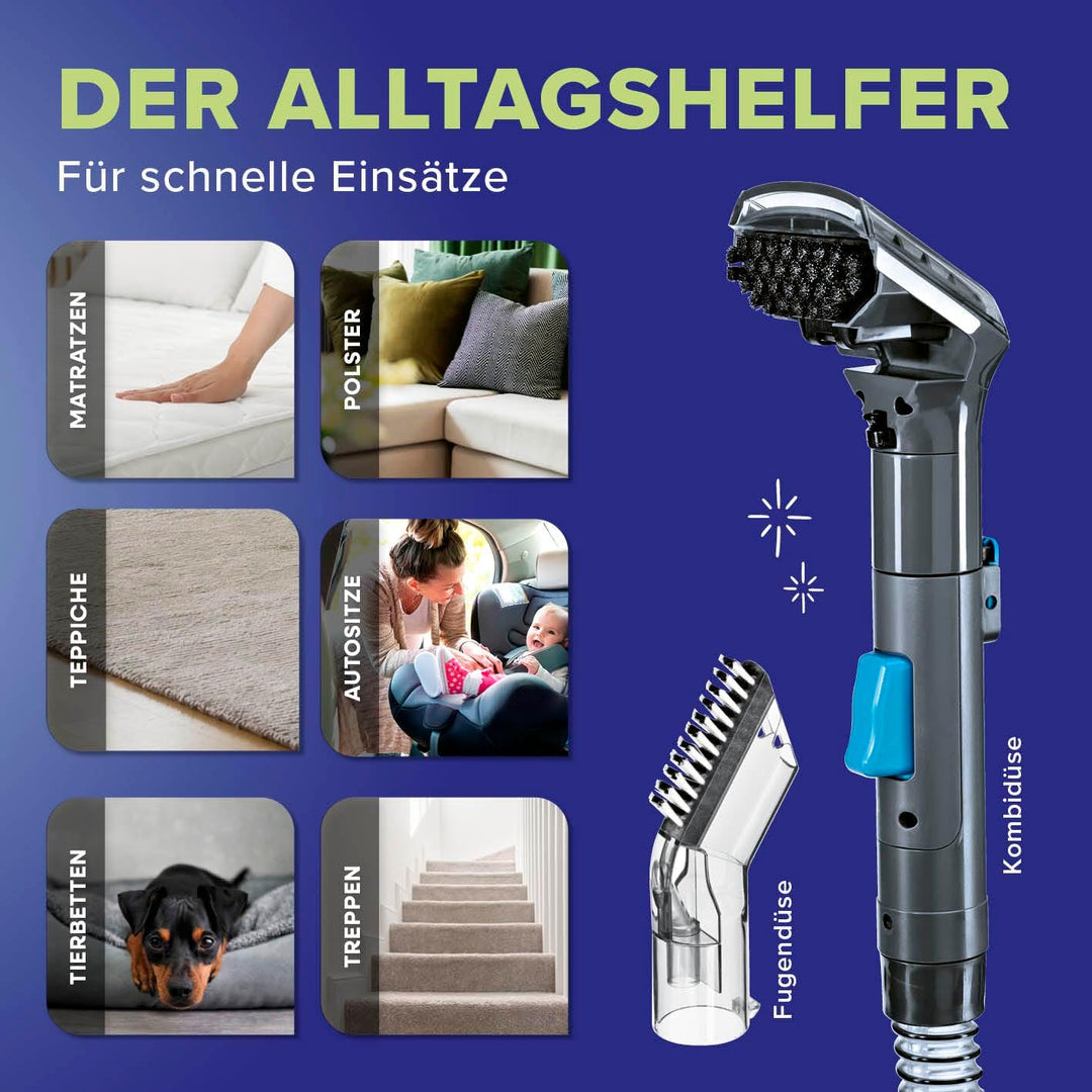 Waschsauger – kompaktes Polsterreiniger Gerät & Teppichreiniger mit 12 kPa Saugkraft | 2-in-1-Fugend