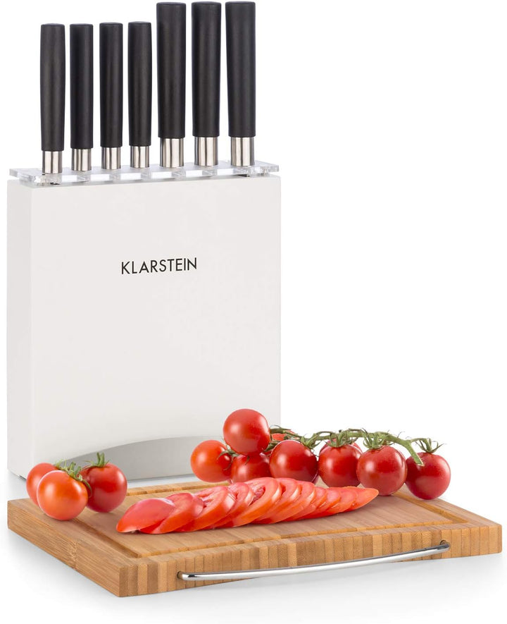 Klarstein Kitano Plus Messer-Set - 9 tlg. Set mit Holzblock und Bambus-Schneidebrett, 7 Präzisionskl