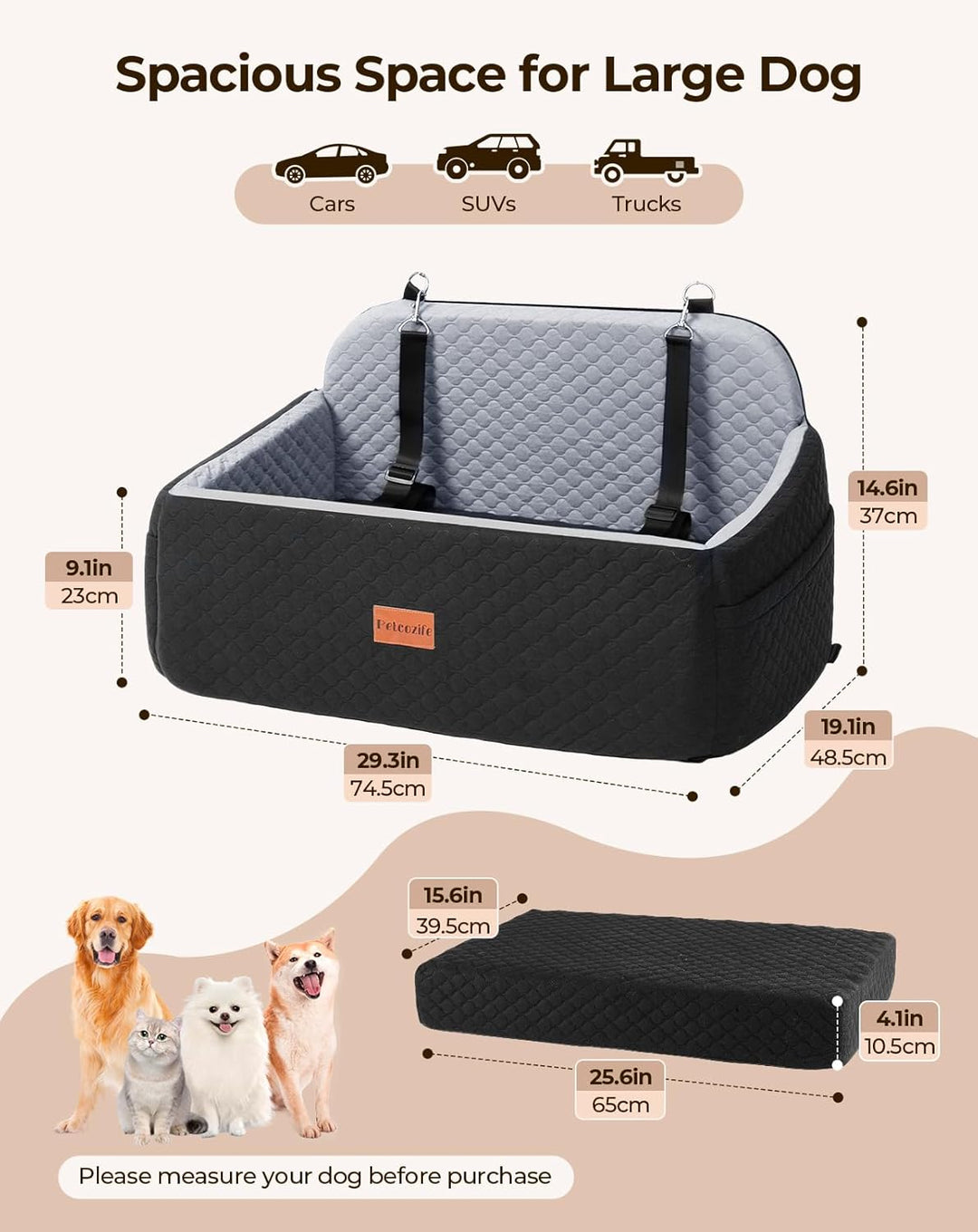 Hunde Autositz für Grosse & Mittlere Hunde, Hundesitz Auto Rückbank für Unter 25 KG oder 2 Kleine, A