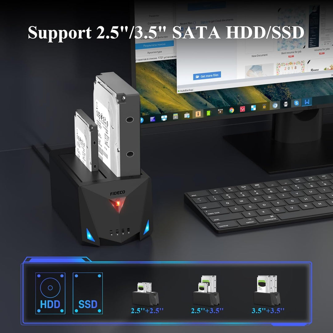 FIDECO Festplatten Dockingstation, USB 3.2 Gen1 Festplatten Docking Station für 2,5 &amp; 3,5 Zoll SATA