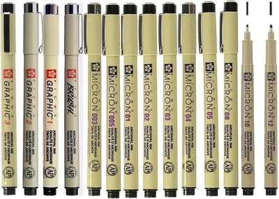 Sakura Pigma Micron 14 Fineliner, Schwarz, 003, 005, 01, 02, 03, 04, 05, 08, 10, 12, 1 mm, 2 mm, 3 m