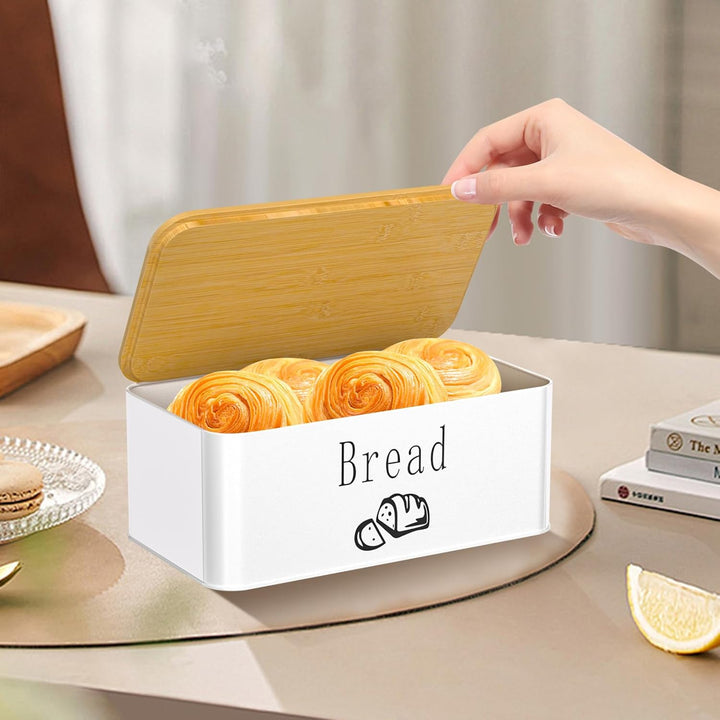 Brotkästen, Brotdose mit Hochwertigem Bambusdeckel, Kann Als Schneidebrett, Brotbox Aus Metall, für