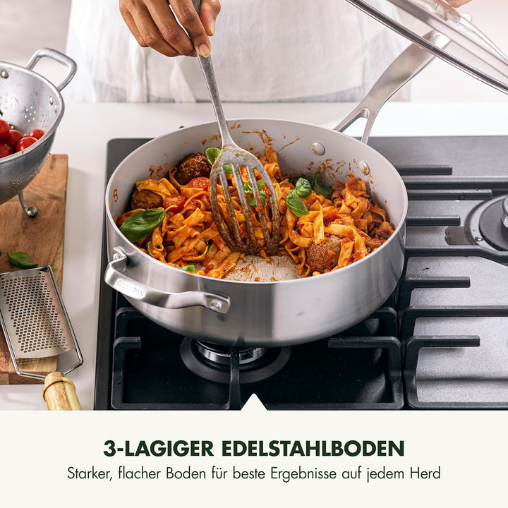 GreenPan Venice Pro Tri-Ply 28cm/4.8l Schmorpfanne mit Hilfsgriff und Deckel, Gesundes Antihaft-Koch