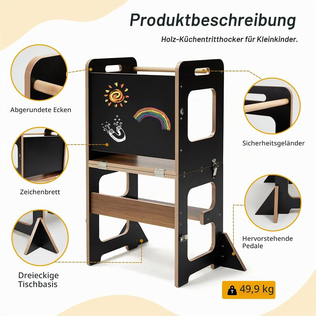 labebe Lernturm für Kinder, Montessori Learning Tower mit Tafel, 3 in 1 Klappbar Multifunktion Lernt