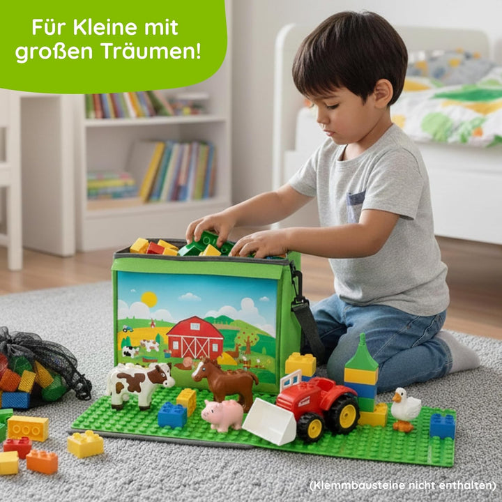 fantifant Baustein-Tasche mit ausklappbarer Bauplatte passend für grosse Bausteine vieler Marken I G