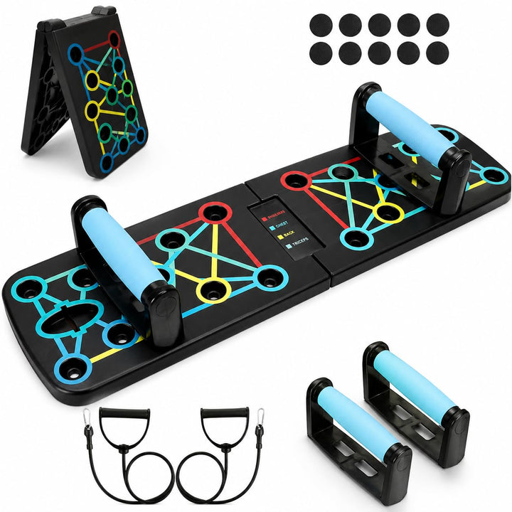 FUNFLEX Liegestützbrett 17-in-1 Push-Up Board – Faltbares Trainingsboard mit Griffen & Widerstandsbä