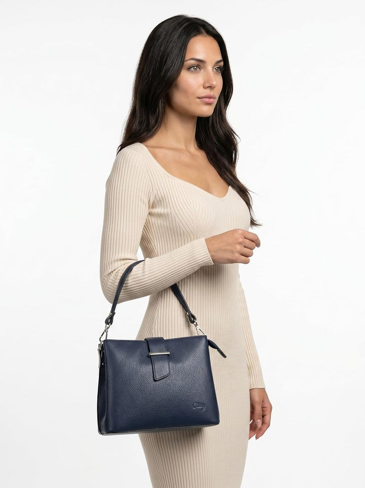 Handtasche Echt Leder Damen Made in Italy, Tragetasche, Umhängetasche, Abendtasche aus Leder 021791
