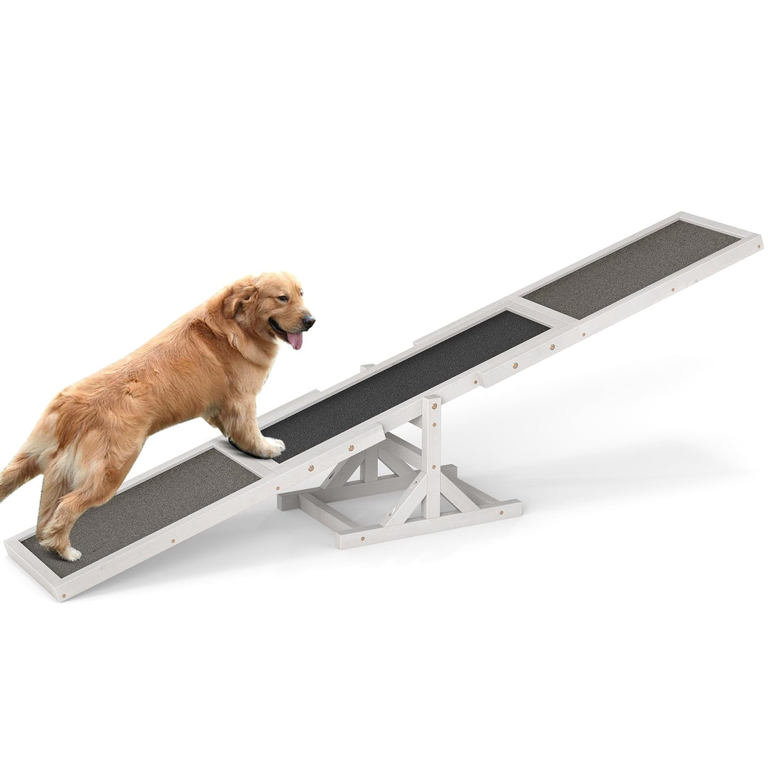 GOPLUS Hundewippe Holz, Hunde Agility Wippe mit rutschfesten Asphaltfilzplatten, Trainingsgerät zur