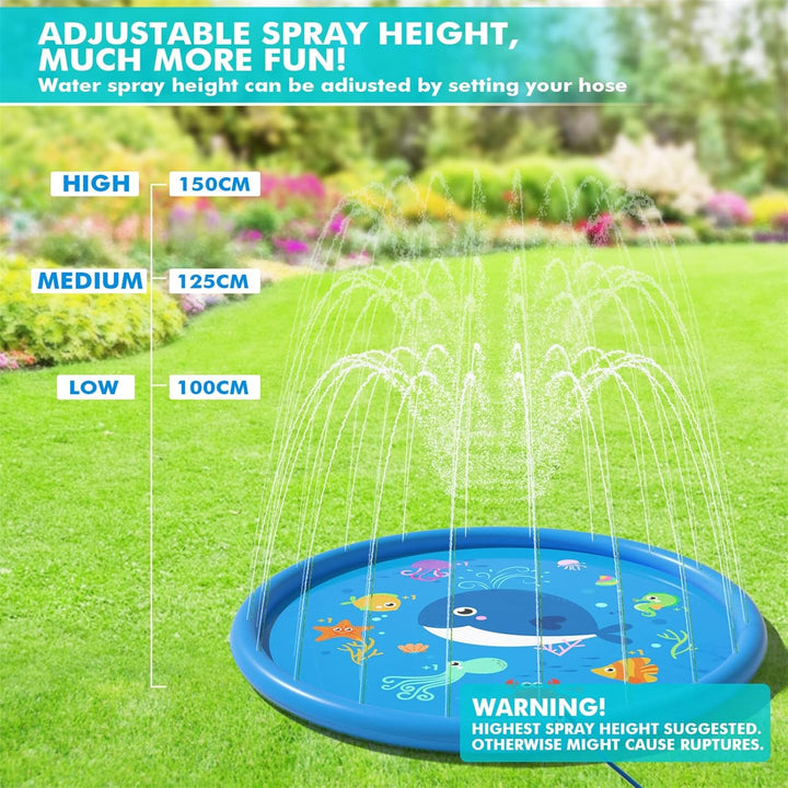 Peradix Splash Pad,170CM Sprinkler Wasser-Spielmatte Anti-Rutsch Splash Play Matte Sommer Outdoor Ga