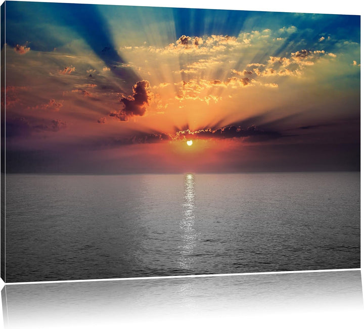 bezaubernder Sonnenuntergang über dem Meer schwarz/weiss Format: 100x70 auf Leinwand, XXL riesige Bi