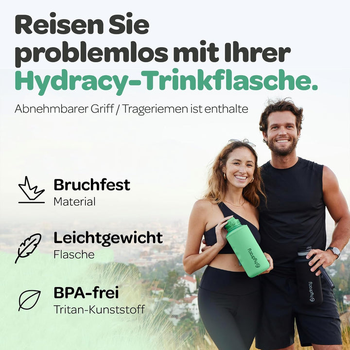 Hydracy Trinkflasche mit Strohhalm und Zeitmarkierung - 2L Wasserflasche - BPA-freie Trinkflasche -
