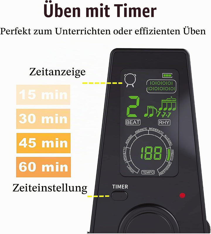 Digitales Metronom mit Hochauflösendem Farbbildschirm, Gesang und Zeiteinstellung. Geeignet für Gita