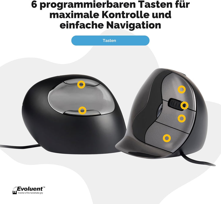 Evoluent VerticalMouse D s, VMDS, Schwarz, Silber, Grau s Mit Kabel Single, s Mit Kabel Single