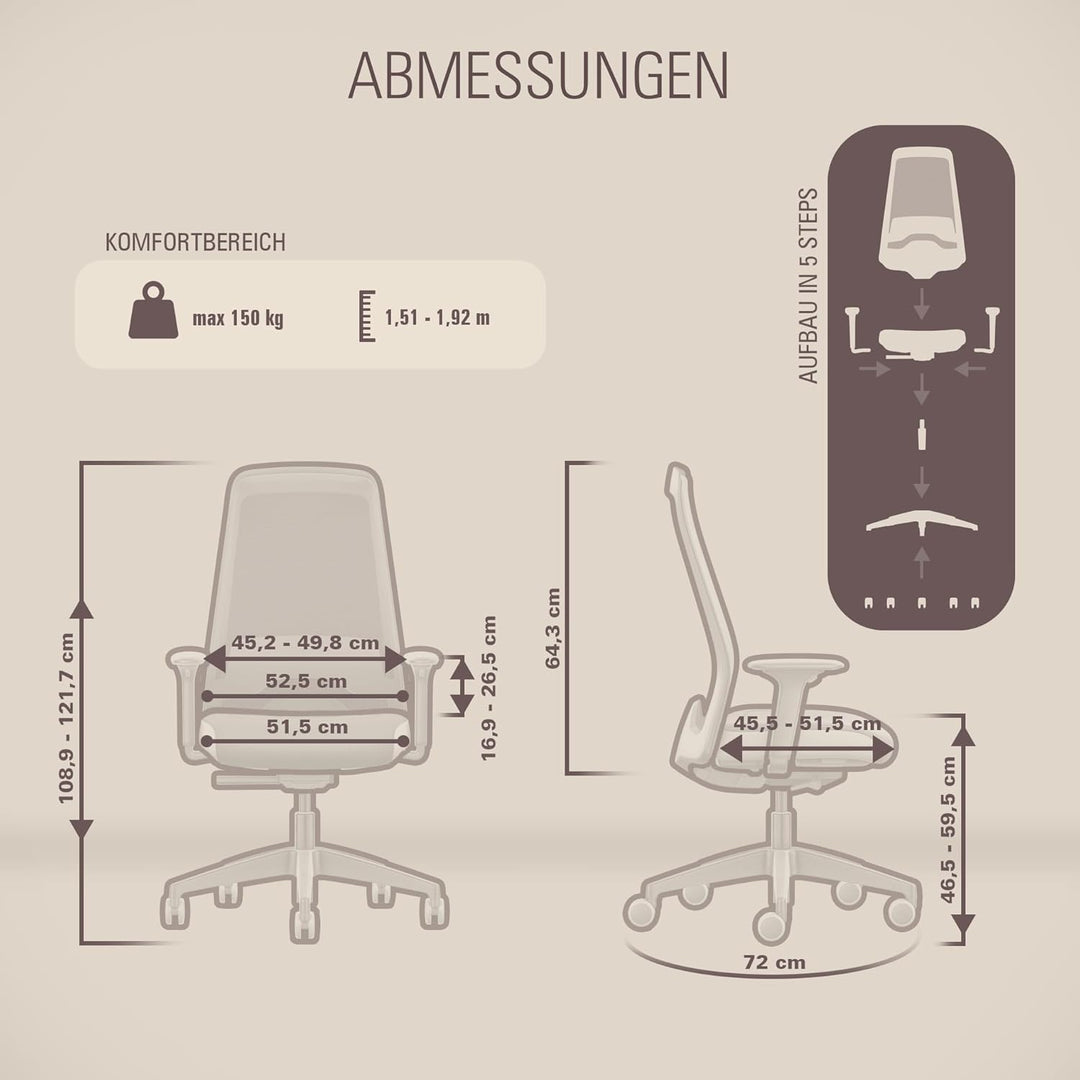 Interstuhl Style AIR + Ergonomischer Bürostuhl mit hoher Rückenlehne für grosse Menschen, Synchronme
