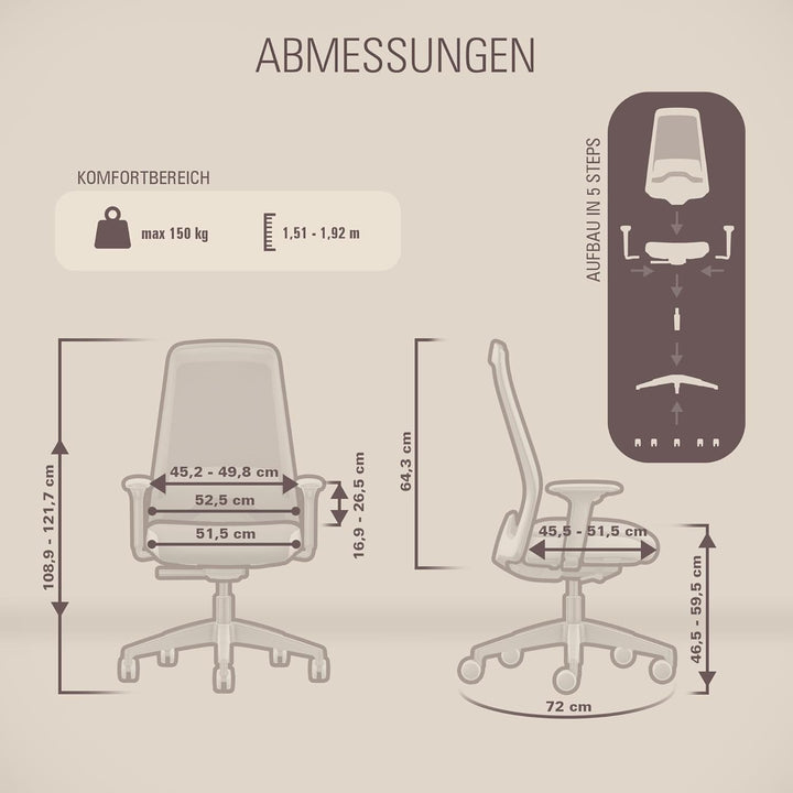 Interstuhl Style AIR + Ergonomischer Bürostuhl mit hoher Rückenlehne für grosse Menschen, Synchronme
