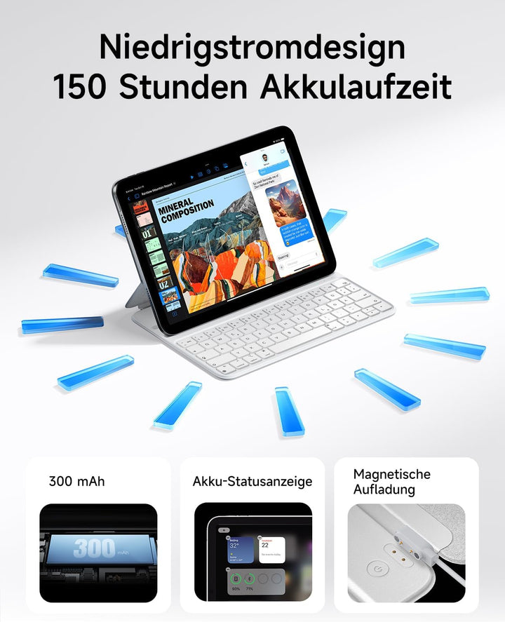 HOU Slim Bluetooth Tastatur Hülle für iPad 11. Gen 2025 (A16) & 10. Gen 2022 – Tastatur per iPad Auf