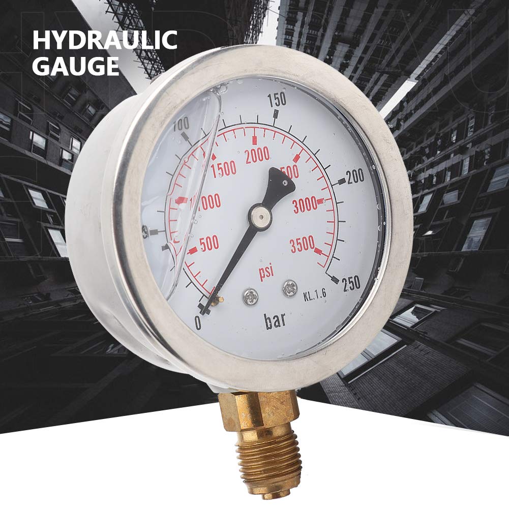 Flüssigkeitsgefülltes hydraulisches Manometer 0-3750PSI 0-250 Bar Manometer, 2,5 "DIAL-Anzeige, G1/4