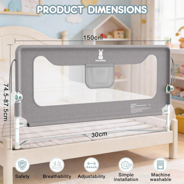 Verdego 2er-Set Rausfallschutz Bett 150 cm, Rausfallschutz Boxspringbett Klappbar, 300D Oxford Stoff