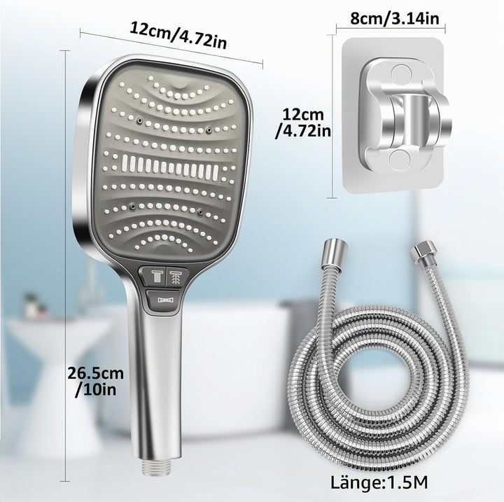 HNOOM Duschkopf Set mit 1,5m Schlauch &amp; Halterung – XXL Hochdruck Regenduschkopf (120mm), 8 Strahlar
