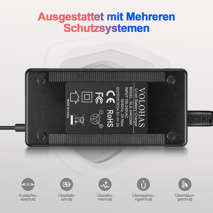 VOLOHAS 54,6V 2A Ladegerät für KUGOO G2 PRO, Kugoo G1, Soflow SO4 Pro, VMAX VX2 PRO/ST Elektroroller