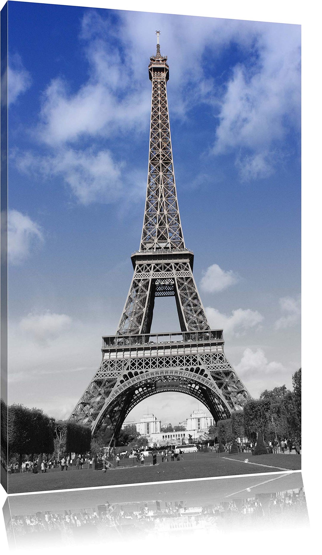Eifelturm mit blauem Himmel Paris schwarz/weiss Format: 100x70 auf Leinwand, XXL riesige Bilder fert