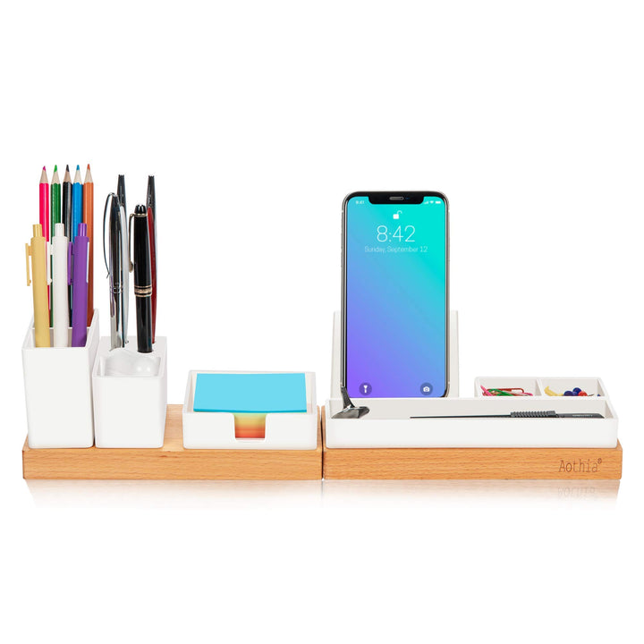 Aothia Verstellbarer Schreibtisch-Organizer, Telefonhalter, Klebezettelablage für Zuhause/Büro (weis
