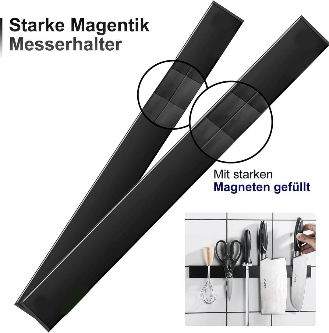 Trhillsbrad Magnetleiste Messer, 40cm Messerhalter Magnetisch mit 2 Haken Edelstahl Messerleiste Sel