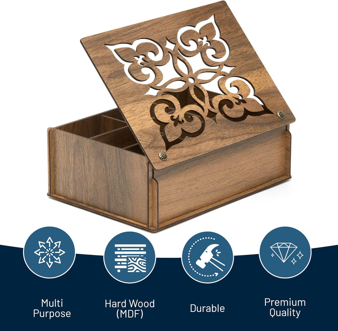 RoyalHouse Premium Wood (Hard MDF) Tee-Aufbewahrungsbox Organizer (Walnuss), umweltfreundliche multi