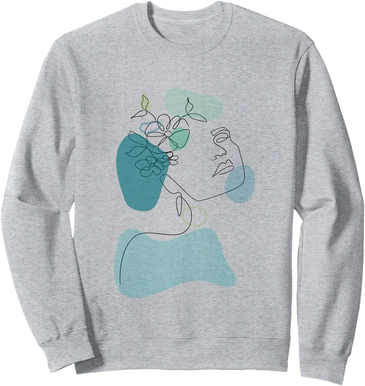 One Line Gesicht Line Art Face Abstrakte Kunst Blumen Frau Sweatshirt