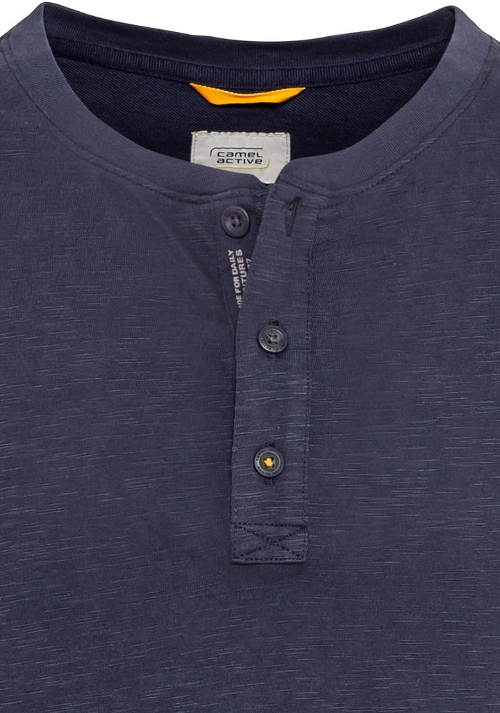 camel active Herren Langarm Henleyshirt aus Reiner Baumwolle XL Dunkelblau, XL Dunkelblau